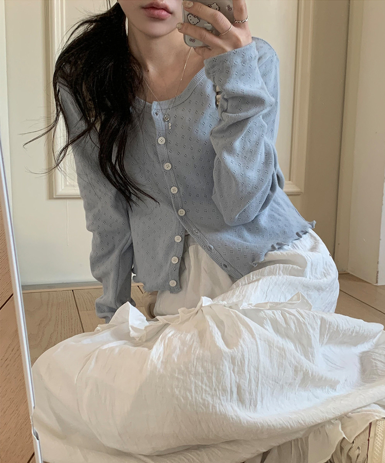 ナチュラルメロウフリルカーディガン SKY BLUE