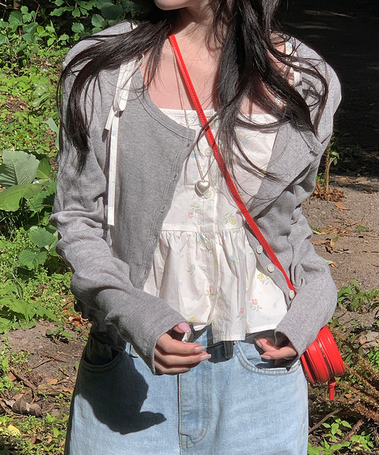 ナチュラルメロウフリルカーディガン GRAY