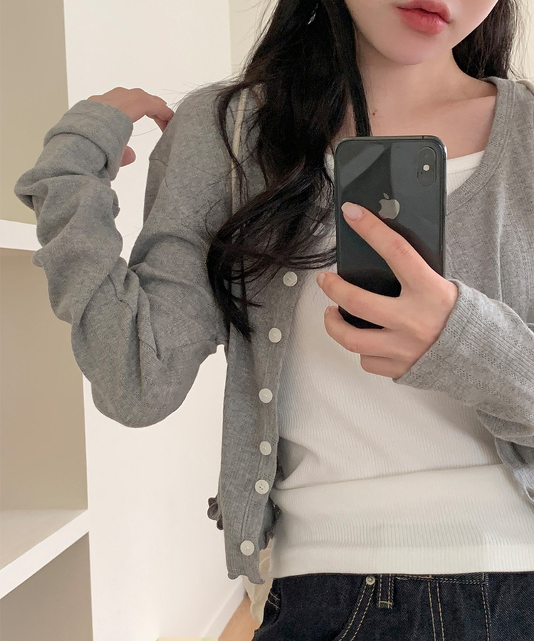 ナチュラルメロウフリルカーディガン GRAY