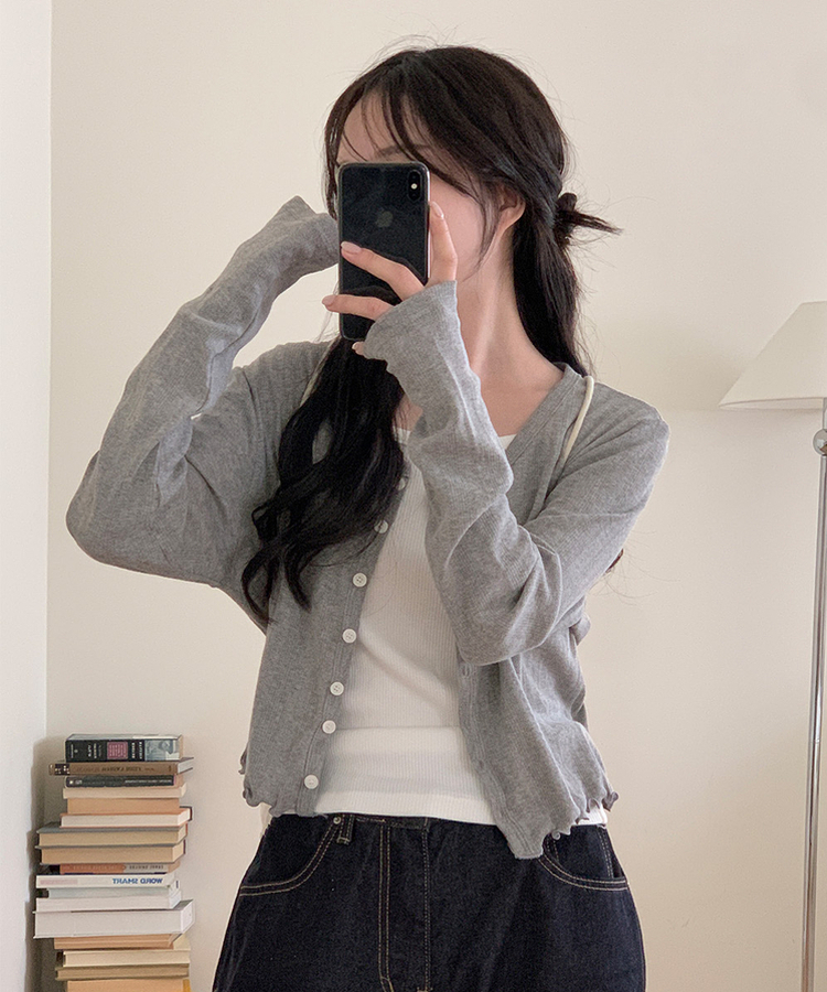 ナチュラルメロウフリルカーディガン GRAY