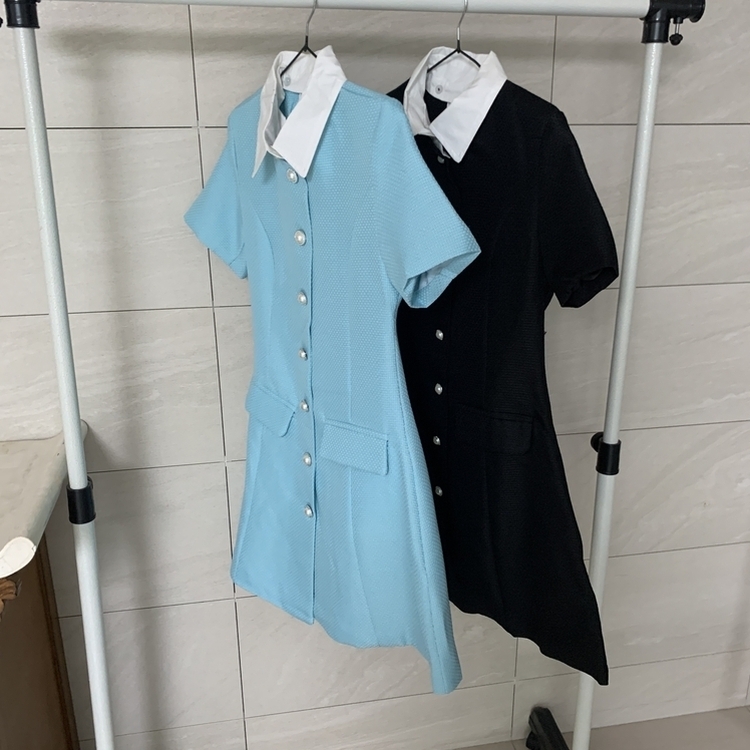ORR 青 ツイード 半袖ミニワンピース instock]【RANS】ミニ/タイト/ワンピース/ピンク/ツイード/半袖