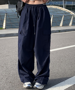 コットンパンツ 【ジョガー調節可】ナイロンカーゴピンタックパンツ8色 NAVY