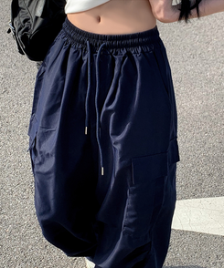 コットンパンツ 【ジョガー調節可】ナイロンカーゴピンタックパンツ8色 NAVY