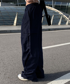 コットンパンツ 【ジョガー調節可】ナイロンカーゴピンタックパンツ8色 NAVY