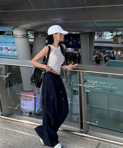 コットンパンツ 【ジョガー調節可】ナイロンカーゴピンタックパンツ8色 NAVY