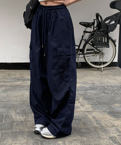 コットンパンツ 【ジョガー調節可】ナイロンカーゴピンタックパンツ8色 NAVY