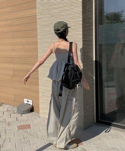 コットンパンツ 【ジョガー調節可】ナイロンカーゴピンタックパンツ8色 LIGHT BEIGE
