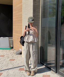 コットンパンツ 【ジョガー調節可】ナイロンカーゴピンタックパンツ8色 LIGHT BEIGE