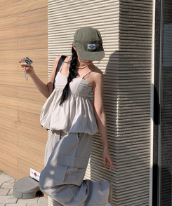 コットンパンツ 【ジョガー調節可】ナイロンカーゴピンタックパンツ8色 LIGHT BEIGE