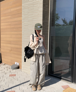 コットンパンツ 【ジョガー調節可】ナイロンカーゴピンタックパンツ8色 LIGHT BEIGE