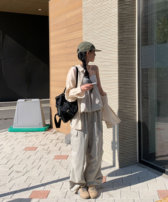 コットンパンツ 【ジョガー調節可】ナイロンカーゴピンタックパンツ8色 LIGHT BEIGE