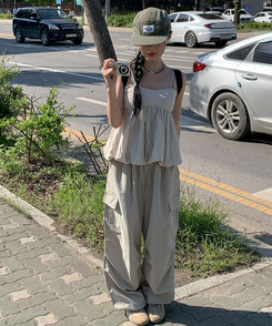 コットンパンツ 【ジョガー調節可】ナイロンカーゴピンタックパンツ8色 LIGHT BEIGE