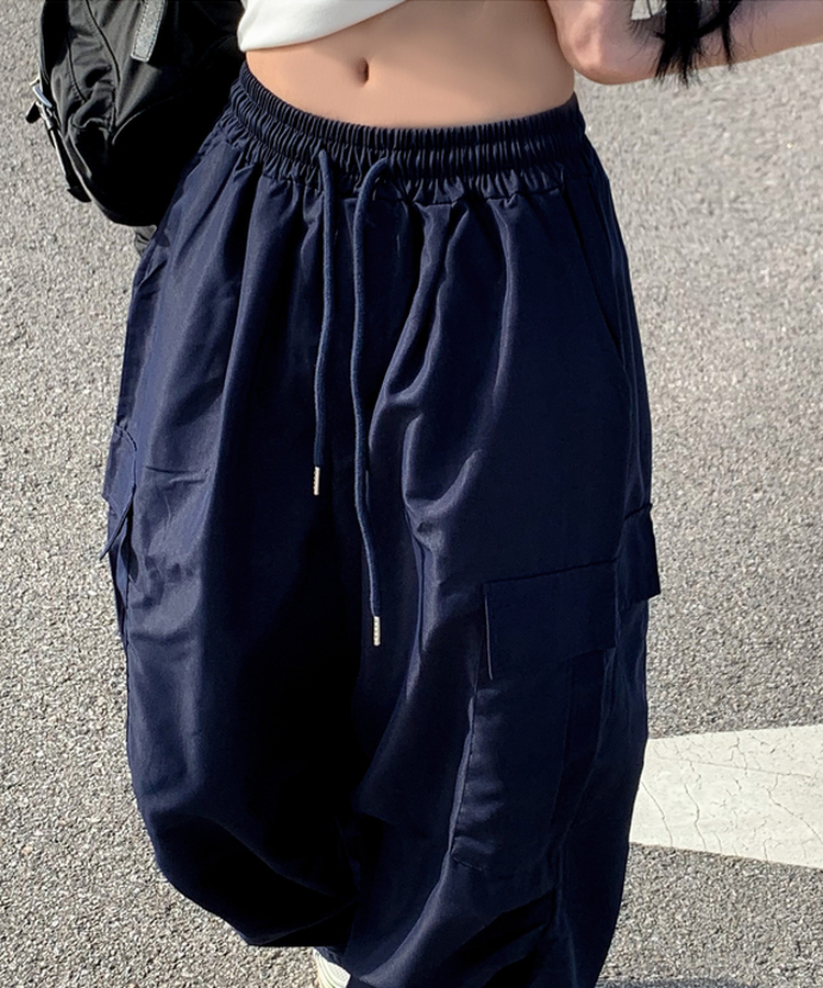 【ジョガー調節可】ナイロンカーゴピンタックパンツ8色 NAVY