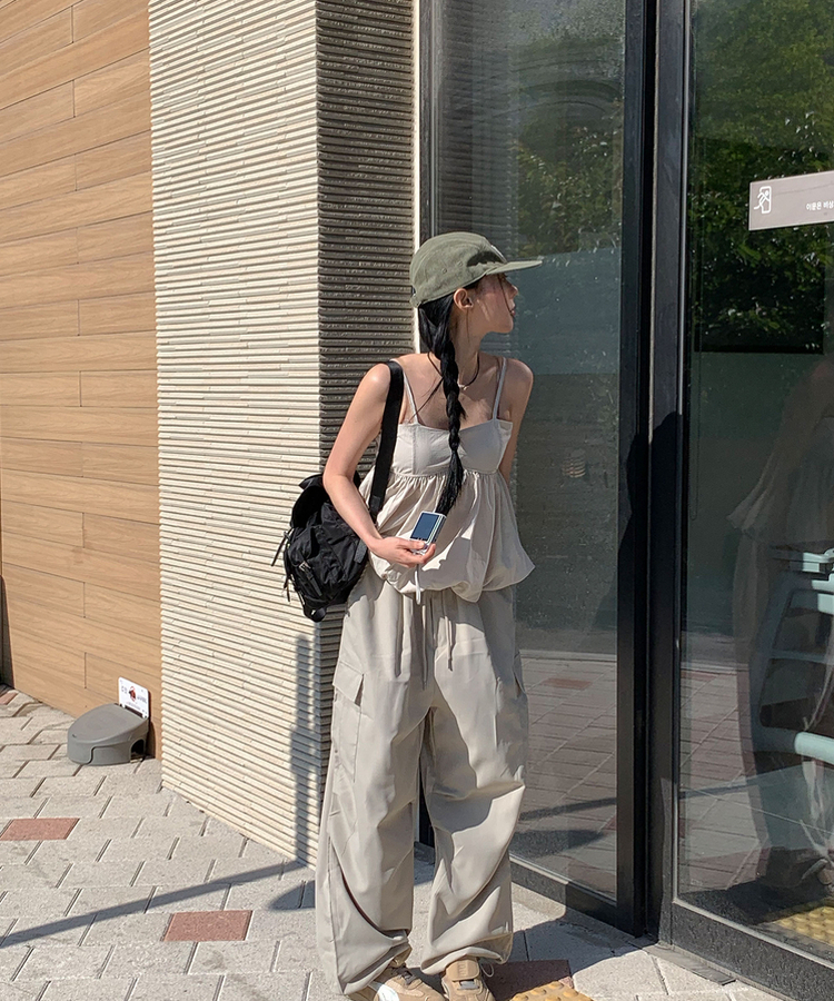 【ジョガー調節可】ナイロンカーゴピンタックパンツ8色 LIGHT BEIGE