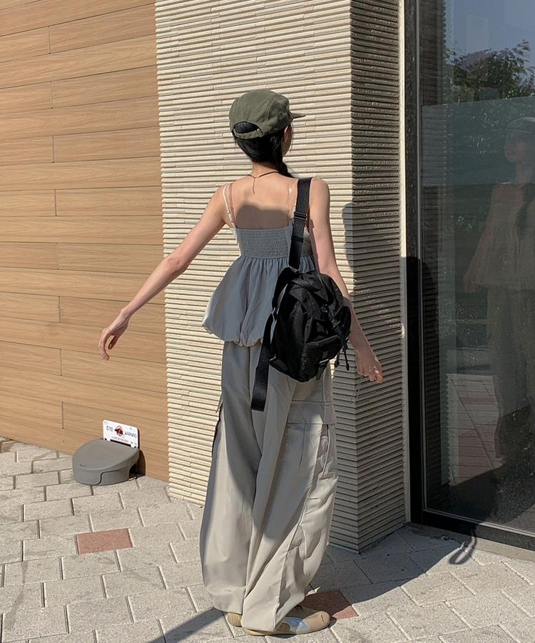 【ジョガー調節可】ナイロンカーゴピンタックパンツ8色 LIGHT BEIGE