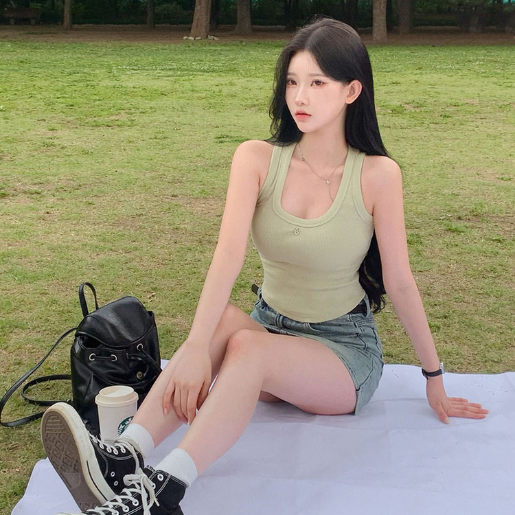 【SHORT/LONG 丈別】ラウンドリブキャミソール OLIVE