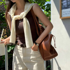 ノースリーブ 【SHORT/LONG 丈別】ラウンドリブキャミソール BROWN