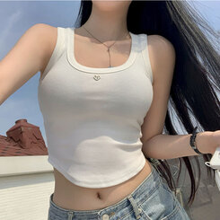 ノースリーブ 【SHORT/LONG 丈別】ラウンドリブキャミソール WHITE