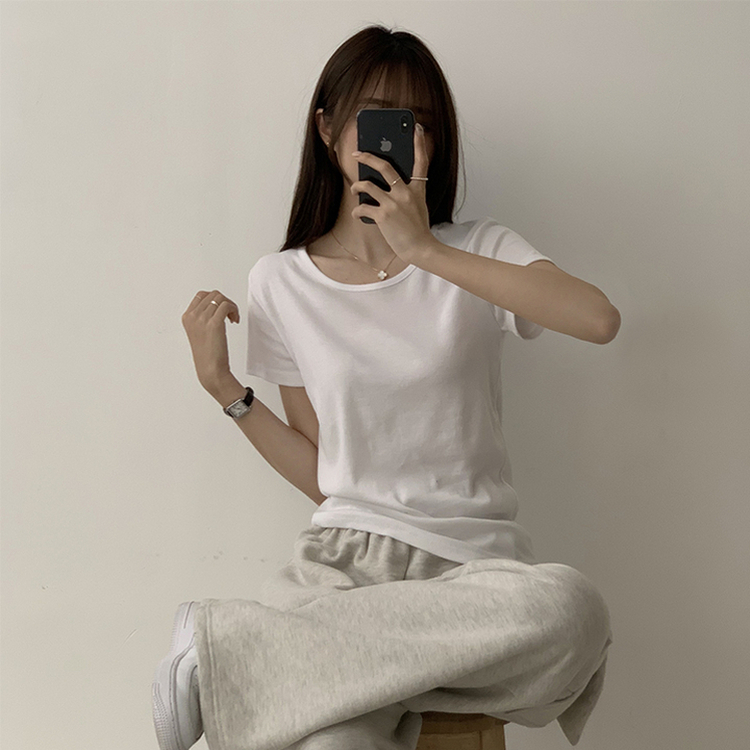 ベーシック無地セミクロップ半袖Tシャツ5色 IVORY