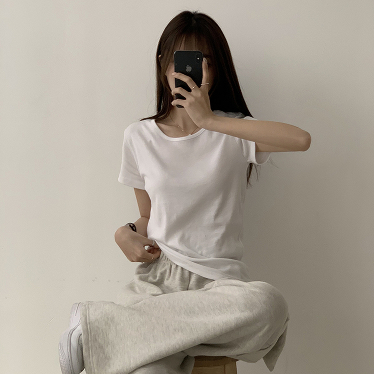 ベーシック無地セミクロップ半袖Tシャツ5色 IVORY