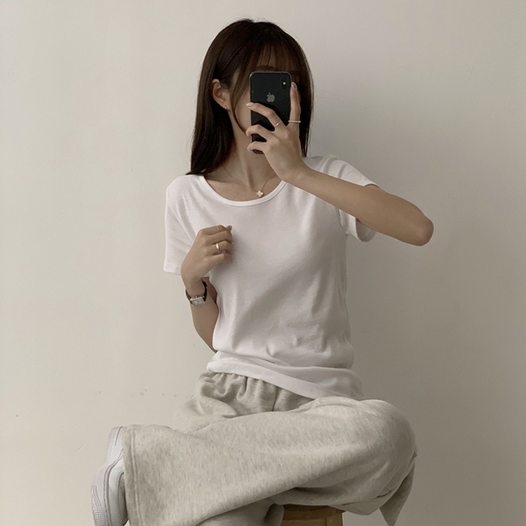 ベーシック無地セミクロップ半袖Tシャツ5色 IVORY