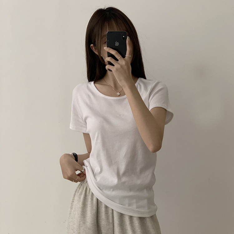 ベーシック無地セミクロップ半袖Tシャツ5色 IVORY