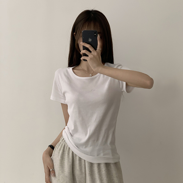 ベーシック無地セミクロップ半袖Tシャツ5色 IVORY