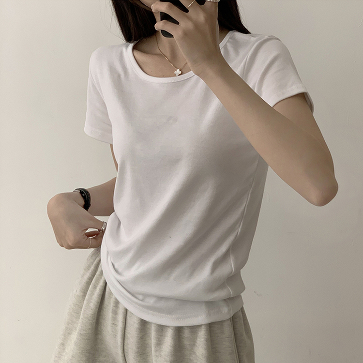 ベーシック無地セミクロップ半袖Tシャツ5色 IVORY
