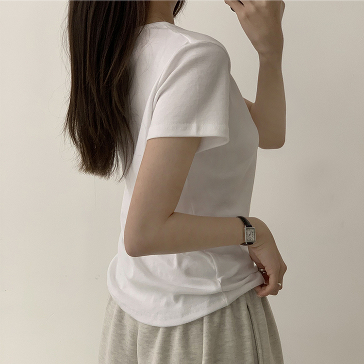 ベーシック無地セミクロップ半袖Tシャツ5色 IVORY