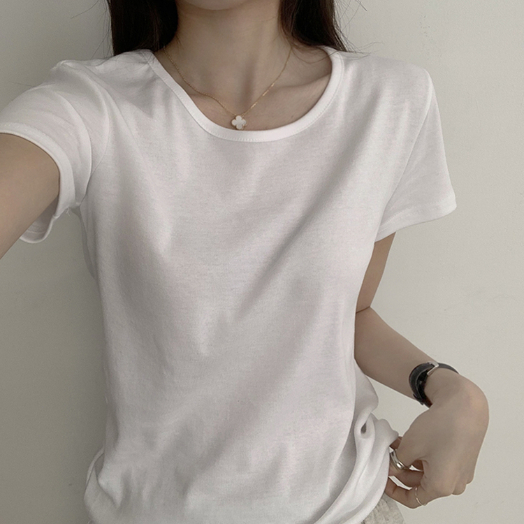 ベーシック無地セミクロップ半袖Tシャツ5色 IVORY