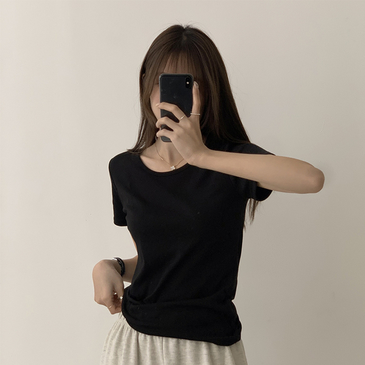 ベーシック無地セミクロップ半袖Tシャツ5色 BLACK