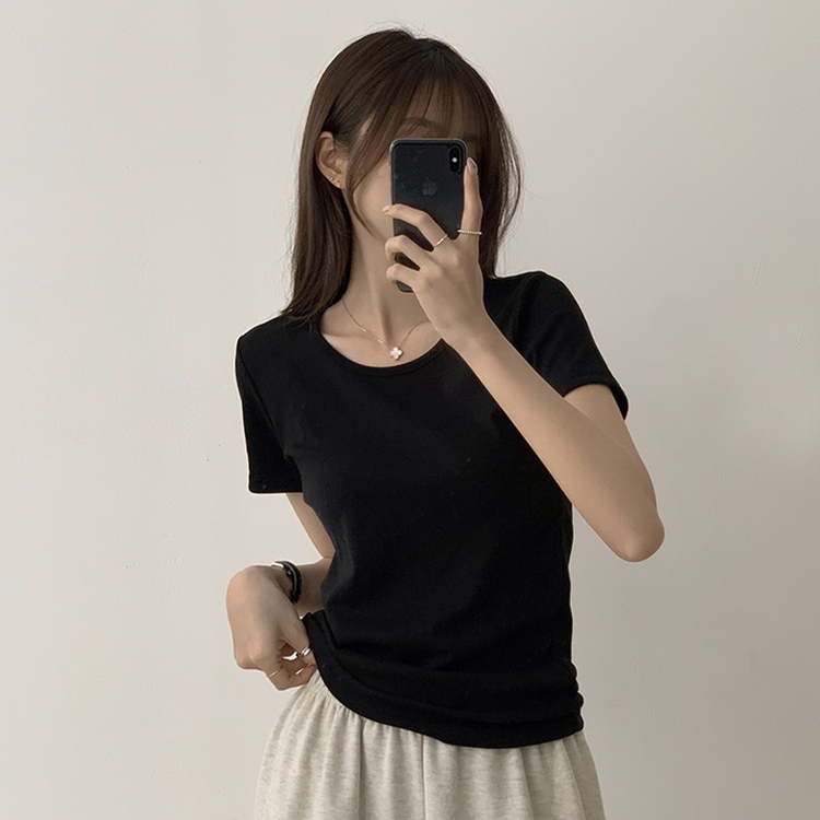 ベーシック無地セミクロップ半袖Tシャツ5色 BLACK