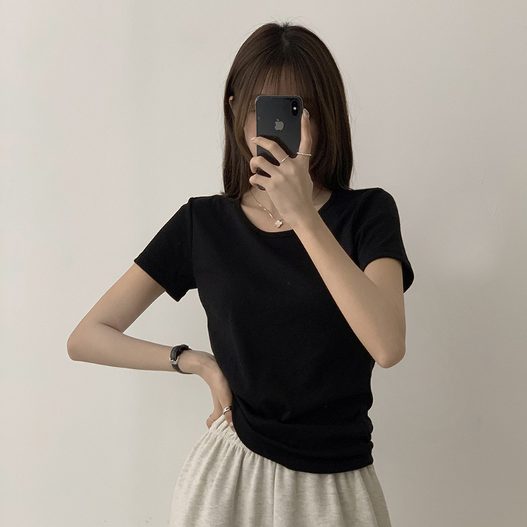 ベーシック無地セミクロップ半袖Tシャツ5色 BLACK