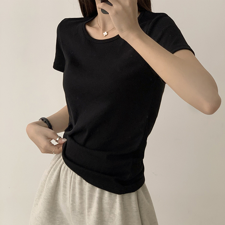 ベーシック無地セミクロップ半袖Tシャツ5色 BLACK