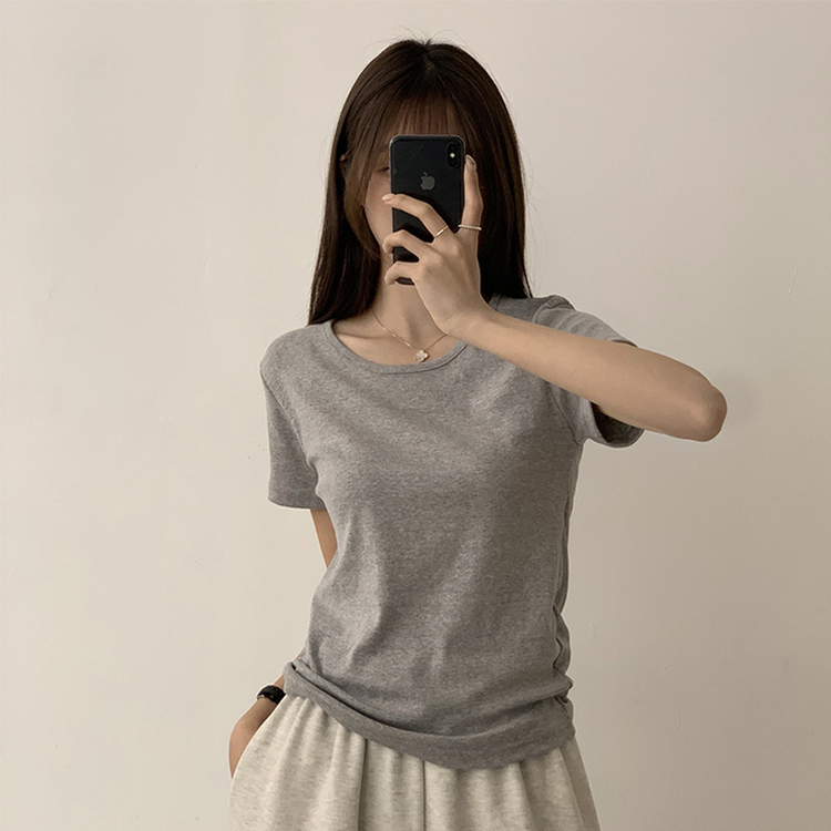 ベーシック無地セミクロップ半袖Tシャツ5色 GRAY