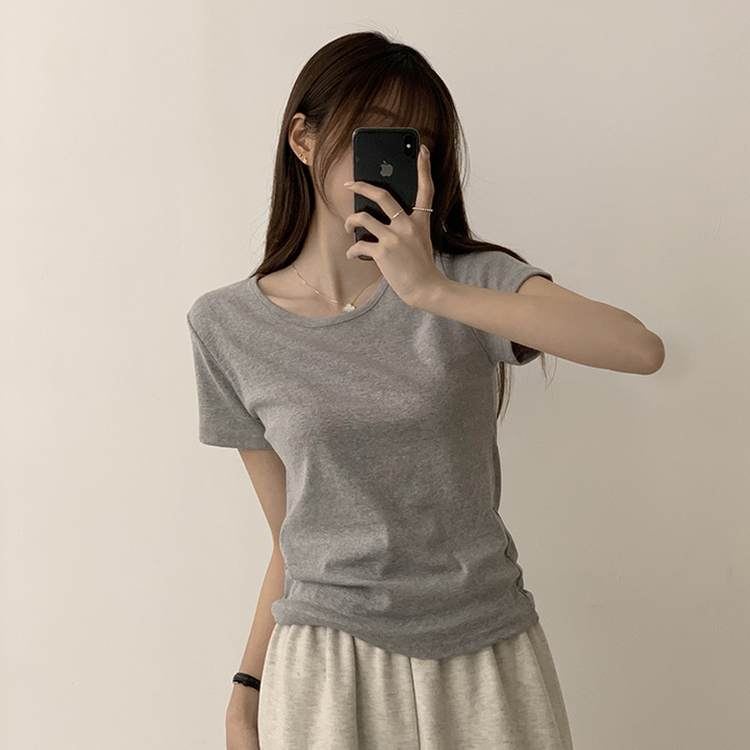 ベーシック無地セミクロップ半袖Tシャツ5色 GRAY