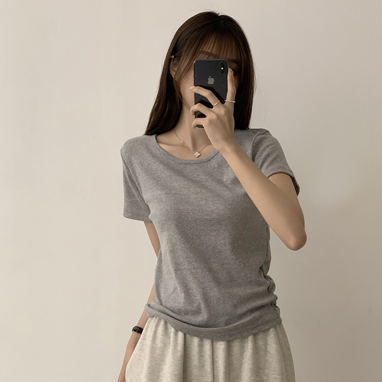 ベーシック無地セミクロップ半袖Tシャツ5色 GRAY