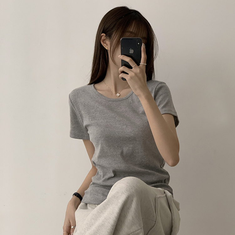 ベーシック無地セミクロップ半袖Tシャツ5色 GRAY