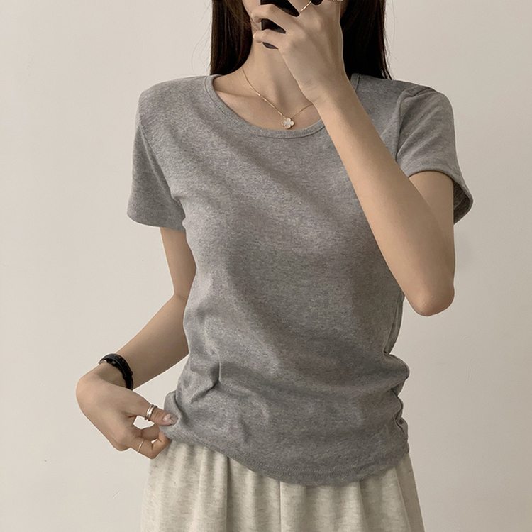 ベーシック無地セミクロップ半袖Tシャツ5色 GRAY