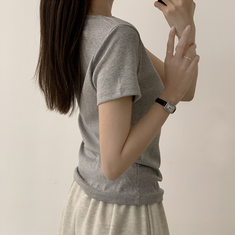 ベーシック無地セミクロップ半袖Tシャツ5色 GRAY