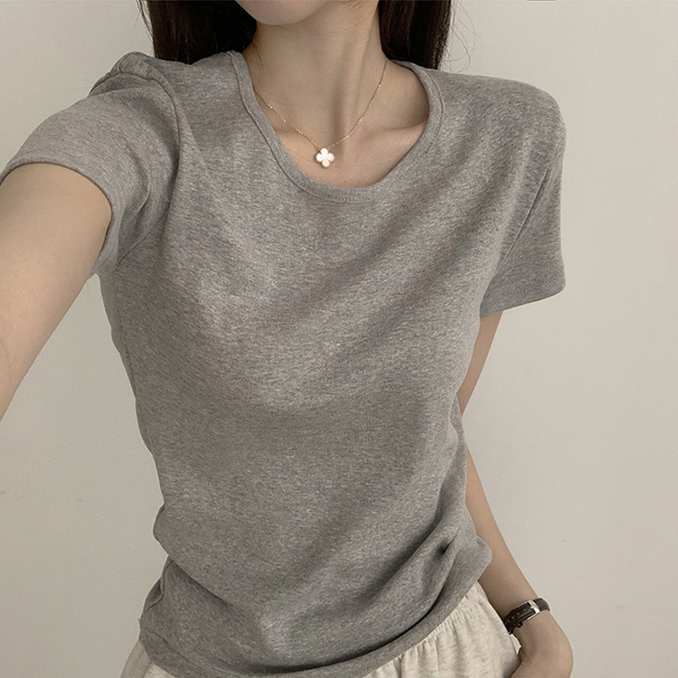 ベーシック無地セミクロップ半袖Tシャツ5色 GRAY