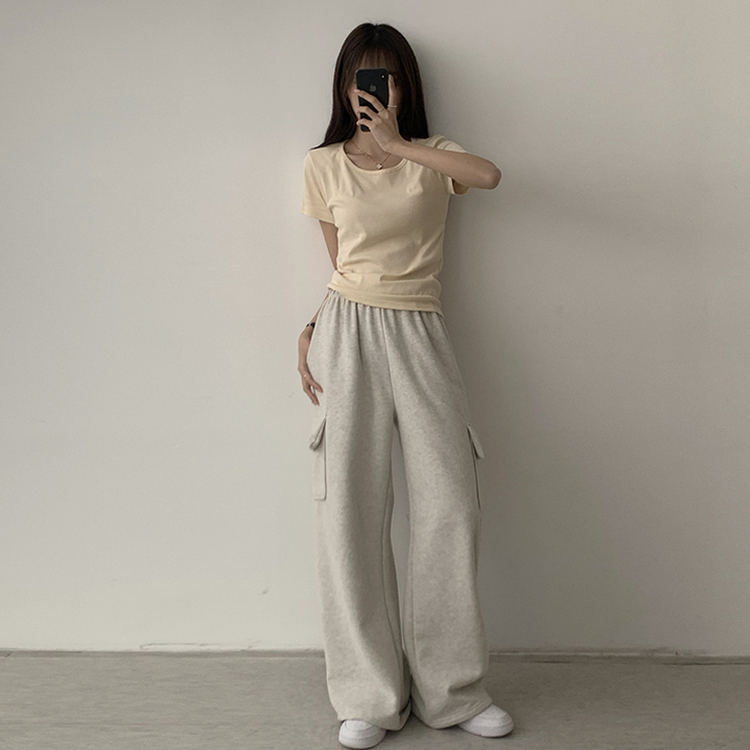 ベーシック無地セミクロップ半袖Tシャツ5色 LIGHT BEIGE