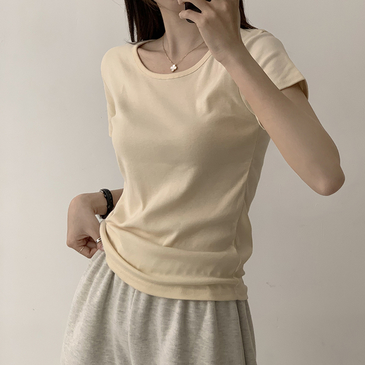 ベーシック無地セミクロップ半袖Tシャツ5色 LIGHT BEIGE