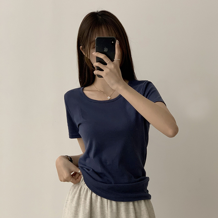 ベーシック無地セミクロップ半袖Tシャツ5色 NAVY