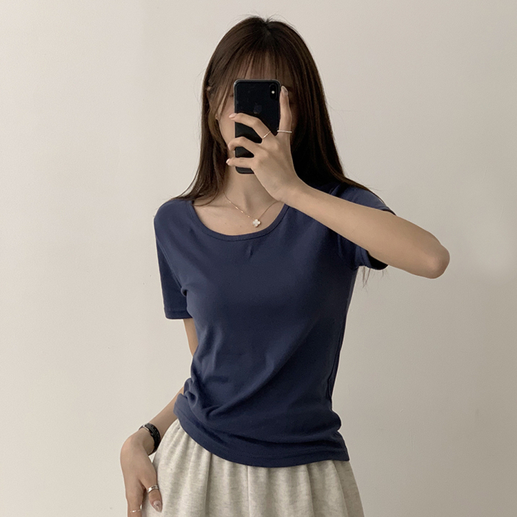 ベーシック無地セミクロップ半袖Tシャツ5色 NAVY