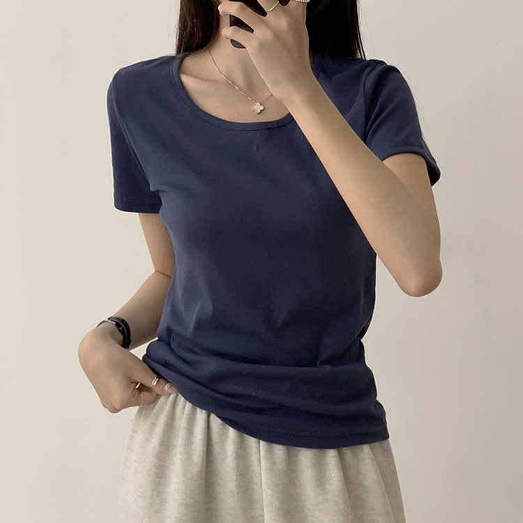 ベーシック無地セミクロップ半袖Tシャツ5色 NAVY