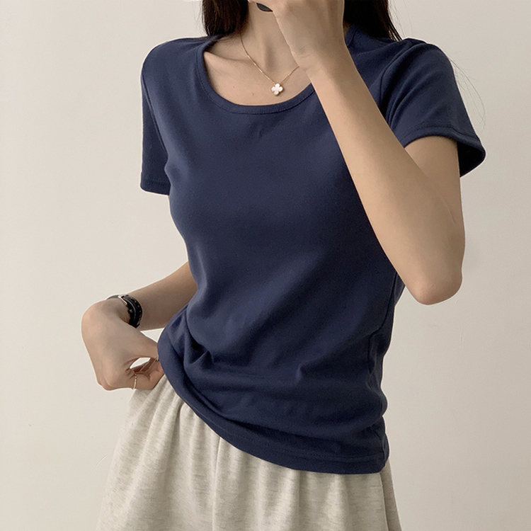 ベーシック無地セミクロップ半袖Tシャツ5色 NAVY