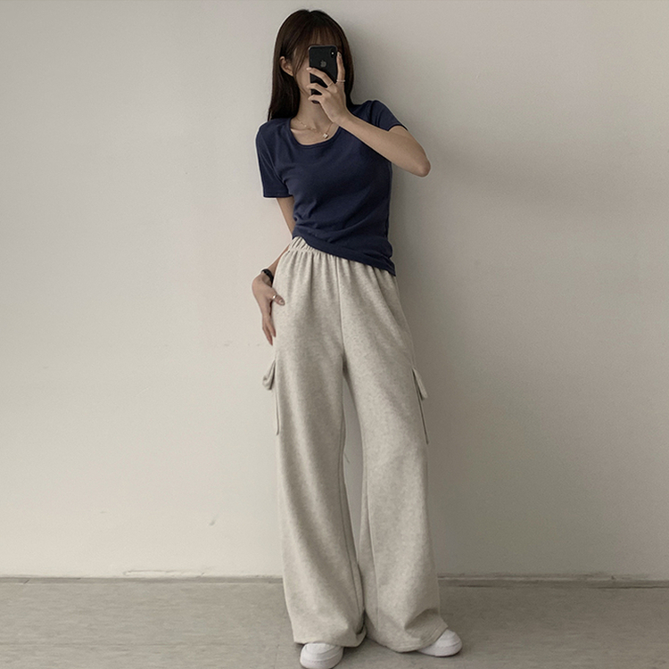 ベーシック無地セミクロップ半袖Tシャツ5色 NAVY