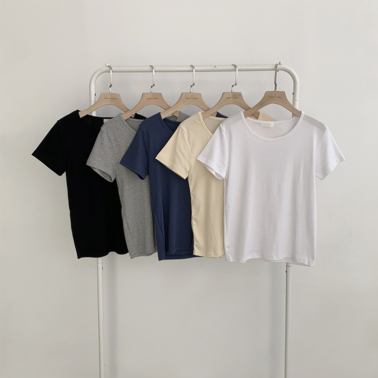 ベーシック無地セミクロップ半袖Tシャツ5色