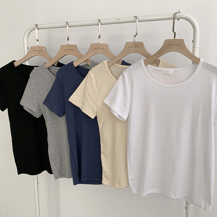 ベーシック無地セミクロップ半袖Tシャツ5色